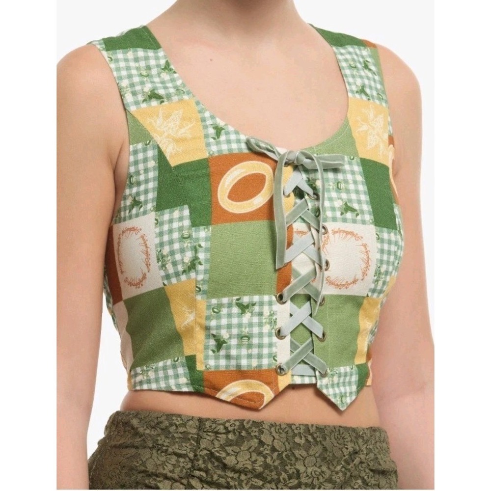 NWT The Lord Of The Rings Patchwork Lace-Up Crop Vest L Cosplay Dress Up Costume